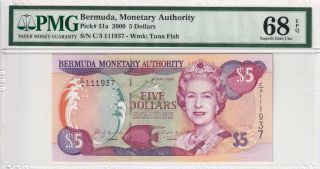 2000 Bermuda 5 Dollars P - 51a S/n C/3 111937 Pmg 68 Epq Gem Unc