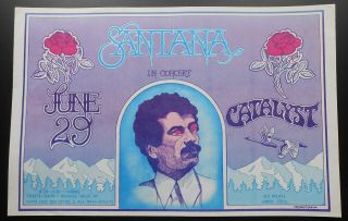 Carlos Santana 6/29/1977 Concert Poster Catalyst Santa Cruz Ca Vintage