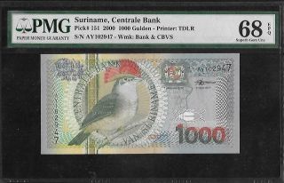 Suriname P - 151 1000 Gulden 2000 Pmg 68 Epq