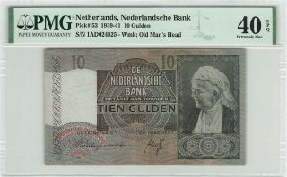 Netherlands 10 Gulden 1940 Emma Pick 53 Pmg Extremely Fine 40 Epq