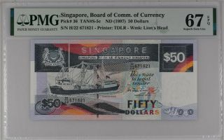 Singapore 50 Dollars Nd 1997 P 36 Tdlr Gem Unc Pmg 67 Epq High