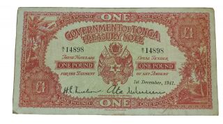 December 1st,  1941 1 Pound Government Of Tonga Large Note