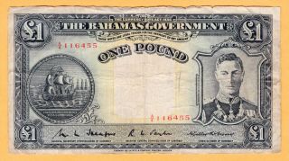 Bahamas 1 Pound Vf 1936 P - 11b A/4 Prefix King George Vi Banknote