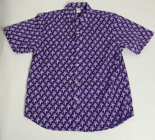 Prince Logo All Over Paisley Park Purple Rain Button Up Shirt Mens Size Med Nwot
