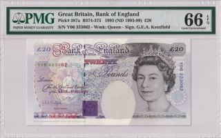 Great Britain P 387a B374 20 Pounds Banknote Sign.  Kentfield Pmg 66 Gem Unc