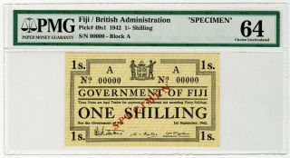Government Of Fiji.  1942.  1/ - Shilling Specimen Banknote.  Pmg Ch.  Unc 64