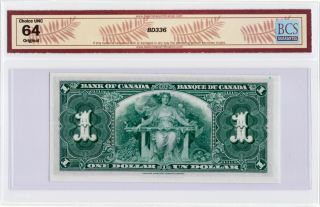 1937 Bank of Canada $1 Banknote,  BCS UNC - 64 2