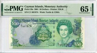 Cayman Islands 50 Dollars 2001 P 29 A Gem Unc Pmg 65 Epq