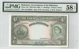 Bahamas 1936 (nd 1963) P - 13d Pmg Choice About Unc 58 Epq 4/ - Shillings