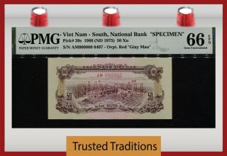 Tt Pk 39s Nd (1975) Viet Nam - South National Bank Specimen 50 Xu Pmg 66 Epq Gem