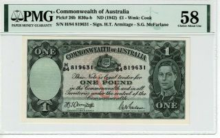 Commonwealth Of Australia P 26b 1942 (nd) 1 Pound Armitage Mcfarlane Pmg 58
