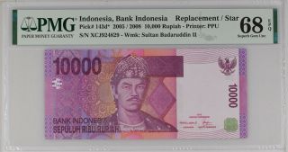 Indonesia 10000 Rupiah 2005/2008 P 143d Xcj Gem Unc Pmg 68 Epq Top