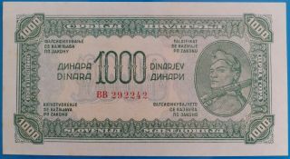 Yugoslavia ; 1000 Dinara 1944,  P - 55b,  Yug.  Print,  Aunc,  (scarce)