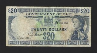 Fiji $20 Dollars Government Issue,  1969 1971,  Scarce Stinson Sig P - 69c Qeii A/1