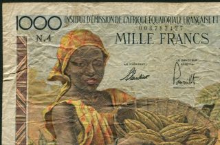 French Equatorial Africa 1000 francs 1957 Woman Harvesting Cocoa P34 F, 2
