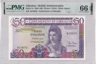 Gibraltar P 24 50 Pounds Nd1986 Pmg 66 Epq Gem Unc Banknote