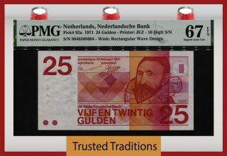 Tt Pk 92a 1971 Netherlands Nederlandsche Bank 25 Gulden Pmg 67 Epq Gem