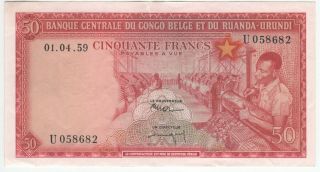 Belgian Congo 50 Francs 1959 P - 32 Au