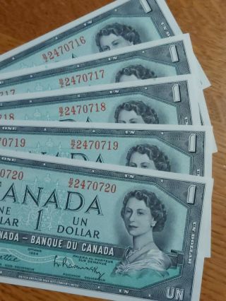 ➡➡5 Consecutive 1954 Bc - 37bi Unc $1 Note Bank Of Canada S/n B/z 2470716 - 20