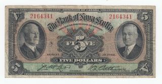 1935 Bank Of Nova Scotia $5 Avf - S/n: 2164341