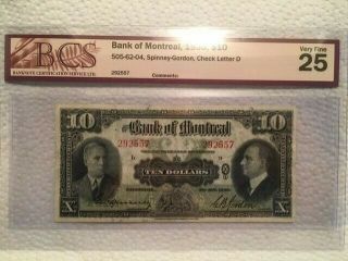 1938 Bank Of Montreal 10 Dollar Bill C/vf25 S/n 292557
