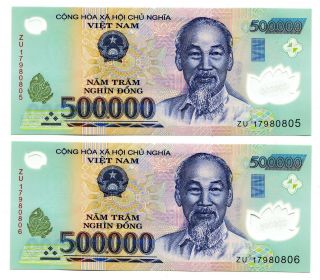 1 Million Vietnam Dong Currency = 2x 500000 500,  000 Dong Banknote