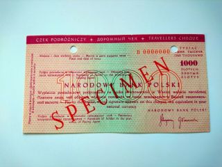 Poland 1000 Zlotych Specimen Travellers Cheque
