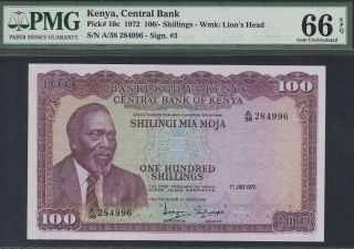 Kenya 100 Shillings Banknote,  1.  7.  1972,  Gem Uncirculated Grade - 66 - Pmg - Epq,  Cat 10 - C