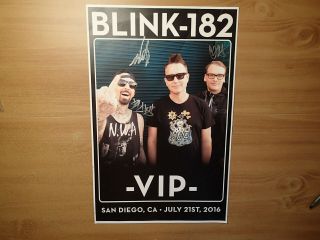 Blink 182 - Travis Barker/mark Hoppus/matt Skiba - Signed Vip Poster - California - S.  D.