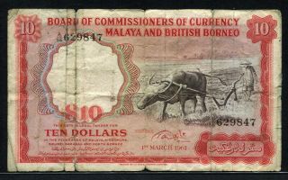 Malaya & British Borneo 1961,  10 Dollars,  P9a,  Afine