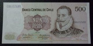 Chile Banknote 500 Pesos,  Pick 153c Unc 1991