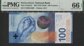 Tt Pk Unl 2017 Switzerland National Bank 100 Franken Pmg 66 Epq Modern Gem Unc