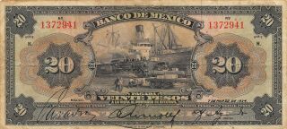 México 20 Pesos 7.  3.  1934 M 4617g/p Series H Circulated Banknote Ew