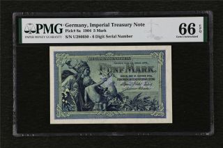 1904 Germany Imperial Treasury Note 5 Mark Pick 8a Pmg 66 Epq Gem Unc