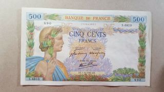 France 500 Francs 01.  10.  1942 Uncirculated