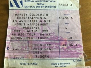 Wham The Final Wembley Stadium 28 June ' 86,  Wham The Big Tour ' 84 ticket stubs 3