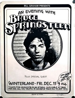 Bruce Springsteen 1978 Winterland Concert Poster Signed By Randy Tuten