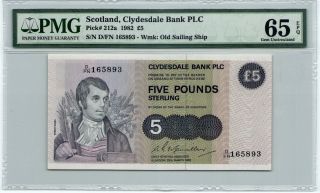 Scotland,  Clydesdale Bank,  5 Pound 1982 Pick 212a Pmg 65 Gem Unc Banknote