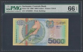 Suriname 5000 Gulden 2000 Unc (pick 152) Pmg - 66 Epq