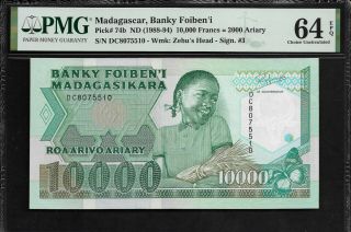 Madagascar 10000 Francs 1988 - 94 Pmg 64 Epq Unc P 74b