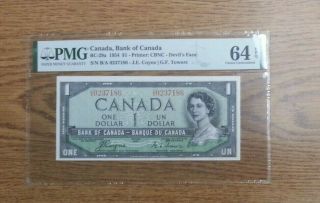 Canada 1954 One Dollar Devils Face Banknote Pmg64epq Out Of Register Print Error
