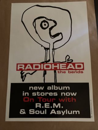 Rare Radiohead The Bends & Rem 1995 Vintage Record & Concert Tour Promo Poster