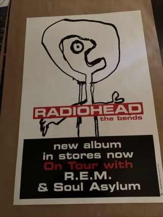 RARE RADIOHEAD THE BENDS & REM 1995 VINTAGE RECORD & CONCERT TOUR PROMO POSTER 2