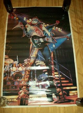 Gene Simmons Kiss 1977 Aucoin Guitar Poster 22 " X 34 " Vintage Solo Alive Lp