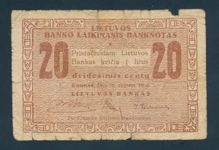 Lithuania,  20 Centu 1922 P - 3a Vg