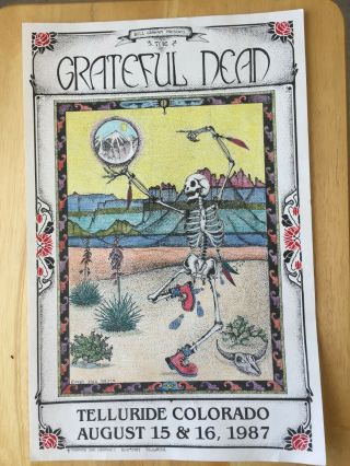 The Grateful Dead 1987 Poster Jack Rajca " Dancing Skeleton " Telluride Colorado