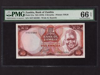 Zambia:p - 21a,  5 Kwacha,  1976 K.  Kaunda Pmg Gem Unc 66 Epq