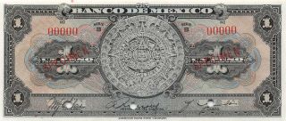 México 1 Peso Nd.  1936 P 28b Series B Specimen Uncirculated Banknote