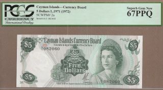 Cayman Islands: 5 Dollars Banknote,  (unc Gem Pcgs67),  P - 2a,  1972,