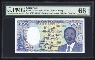 Cameroun 1000 Francs 1985 P25 Pmg Gem Uncirculated 66 Epq